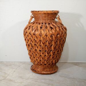 Vintage Rattan Wicker Vase 9.5"